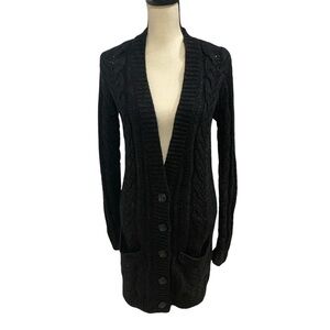 Vince Women’s Cable Knit Long Cardigan Sz Small Black